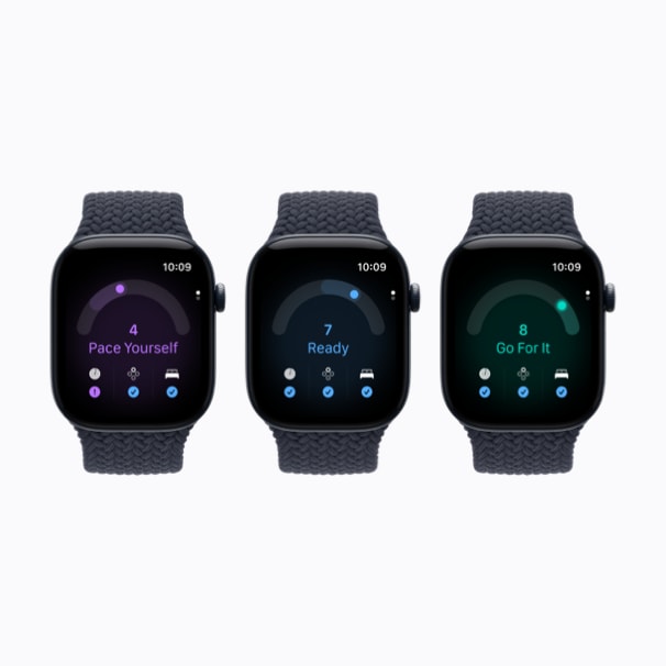 Tre Apple Watch Series 12 som viser ulike readiness-anbefalinger