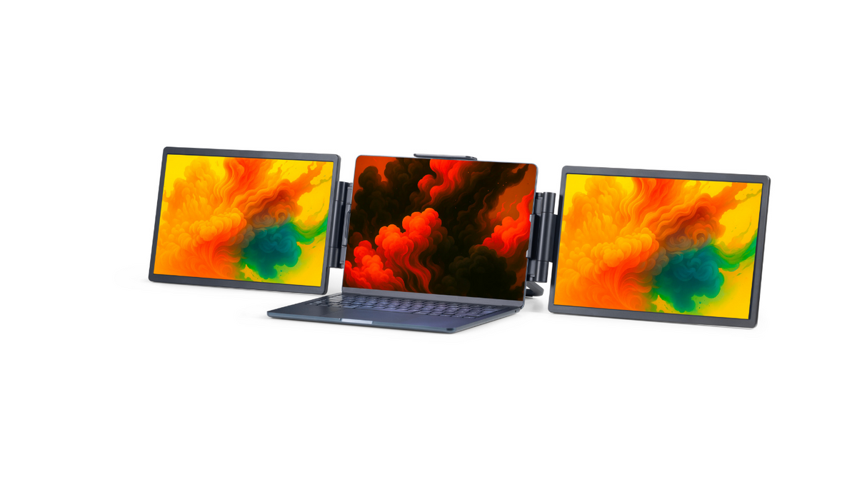 Asuro Double Pro bærbar dobbeltskjerm montert på en laptop
