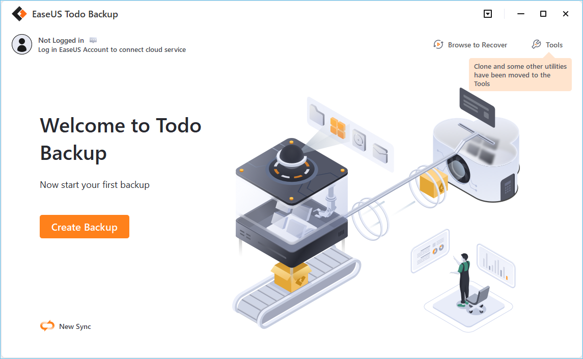 Startskjermen i EaseUS Todo Backup