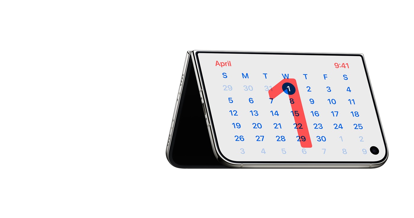 iPhone Duo halvt åpnet og satt fra seg som en kalender