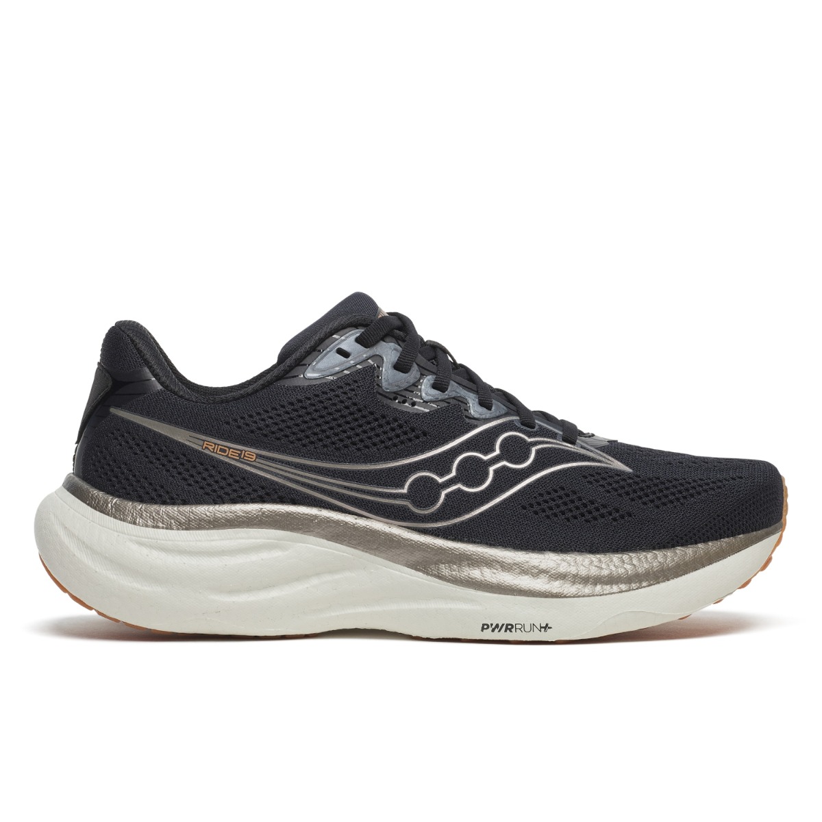 Saucony Ride 19 løpesko i svart med hvit såle